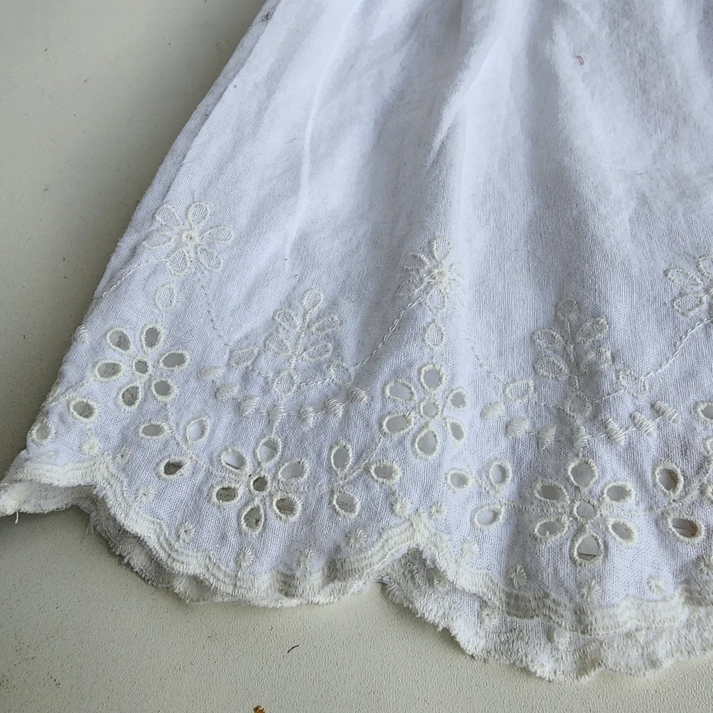 Gymboree Girls 6 White Sleeveless Sundress Eyelet Flutter Prairie Linen Cotton